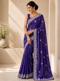 Royal Purple Crunchy Silk Paisley Embroidery Saree