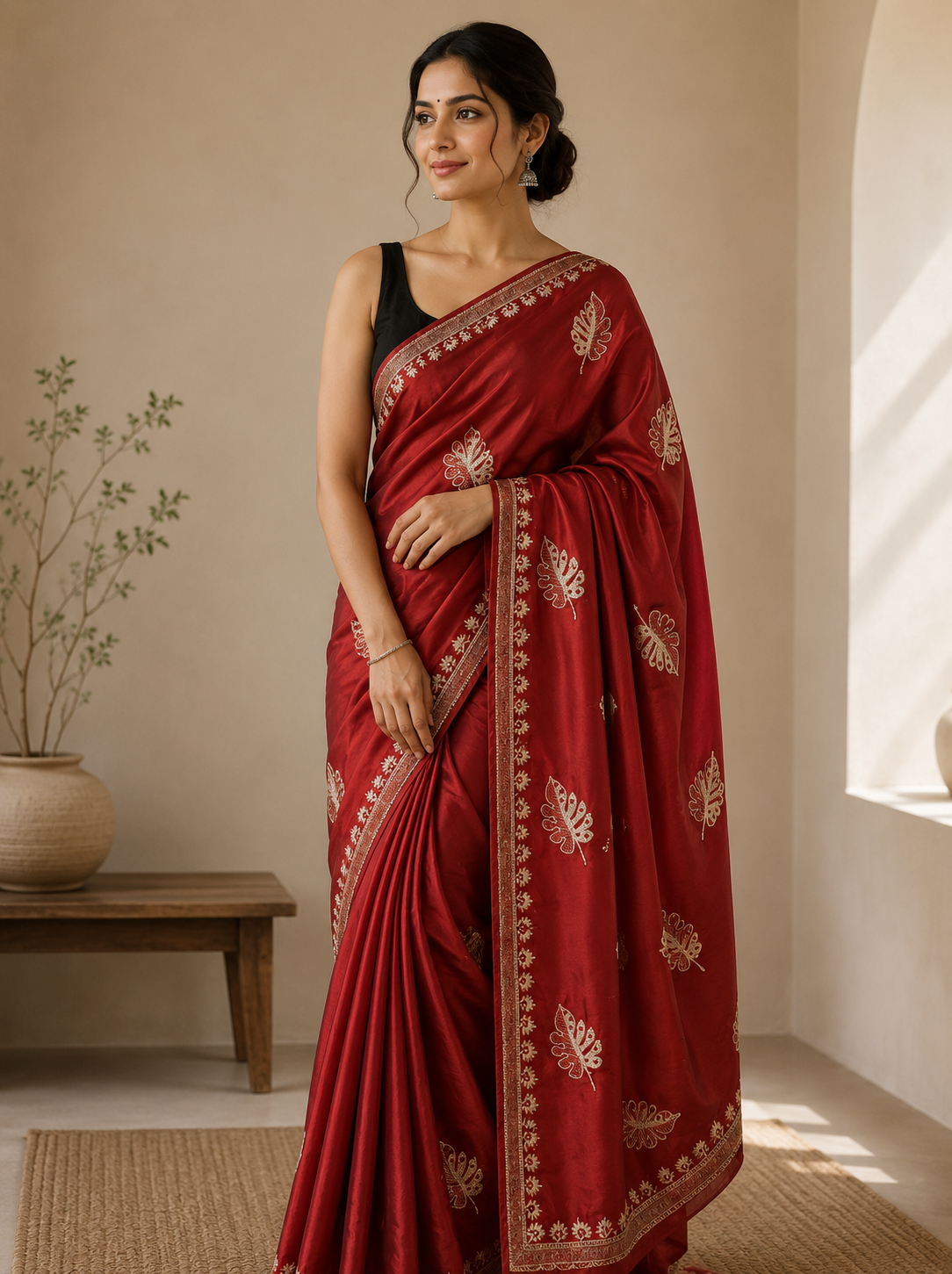 Midnight Rangoli Silk Saree with Silver Zari & Thread Embroidery