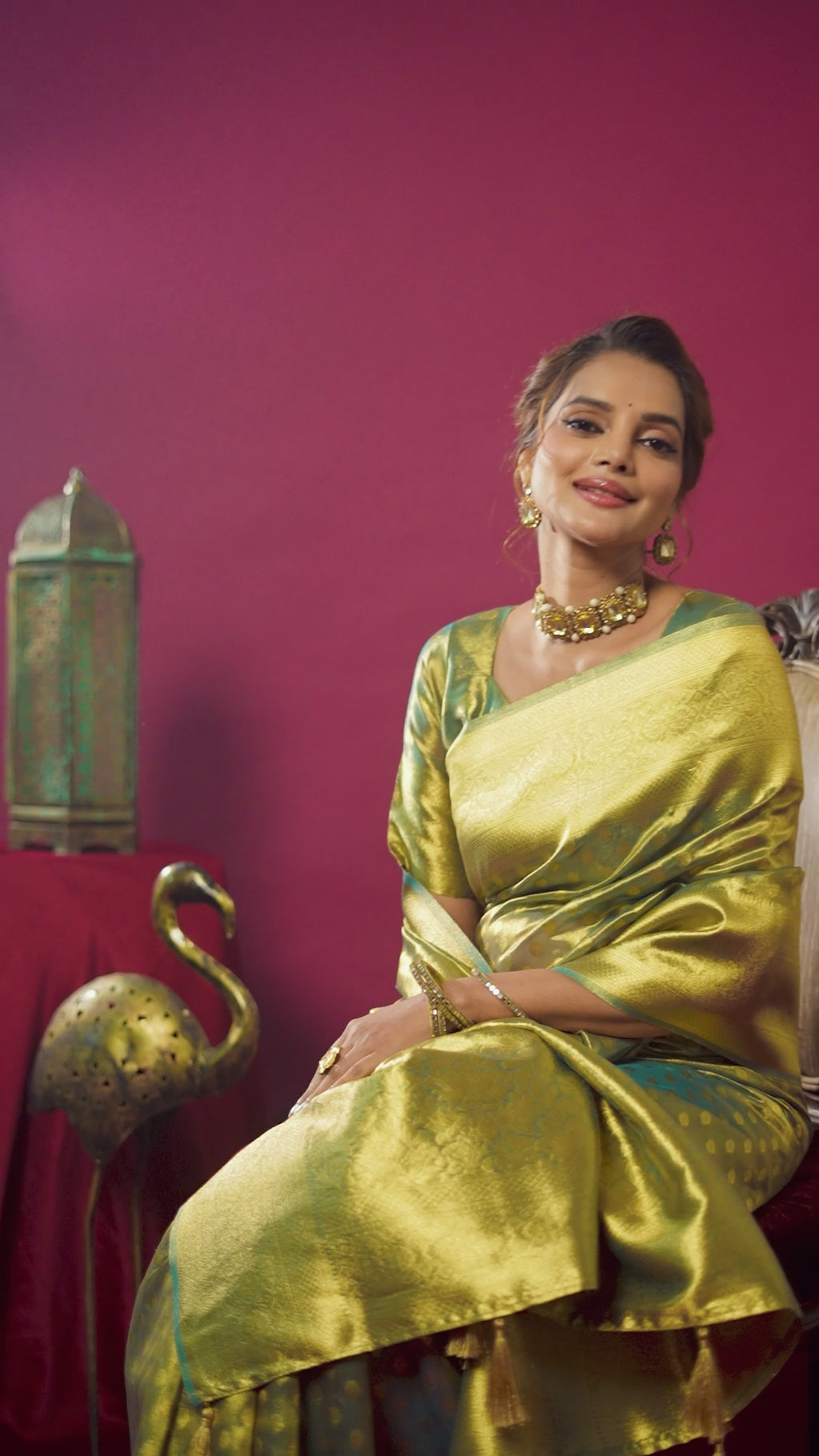 Jharokha Saree - Sage Gold