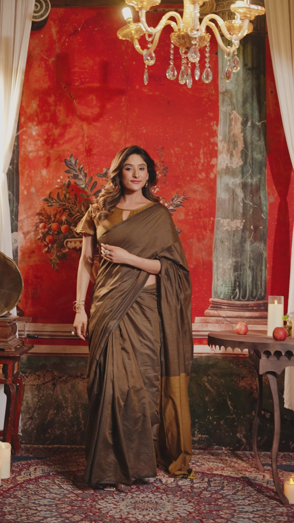 Roshni Saree - Smoky Olive