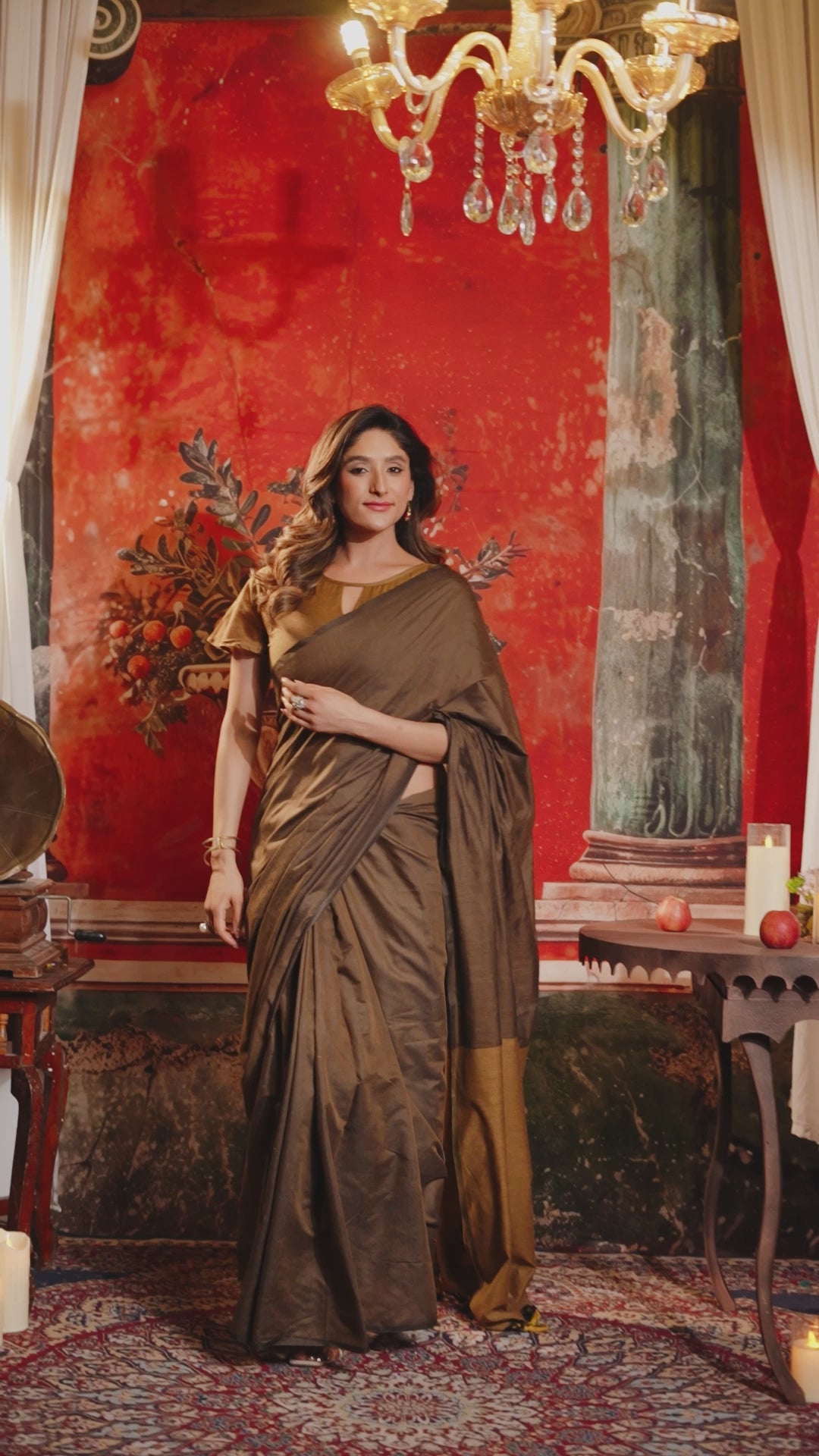 Roshni Saree - Smoky Olive