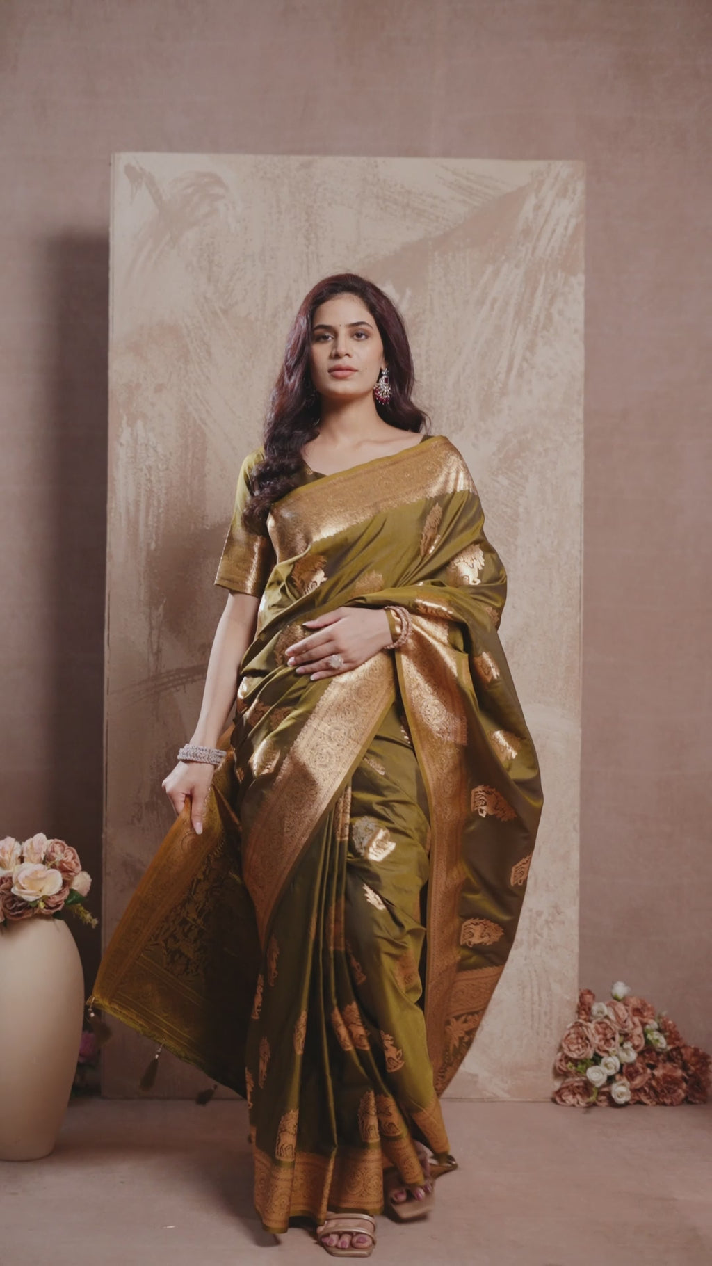 Chandrika Saree - Antique Olive