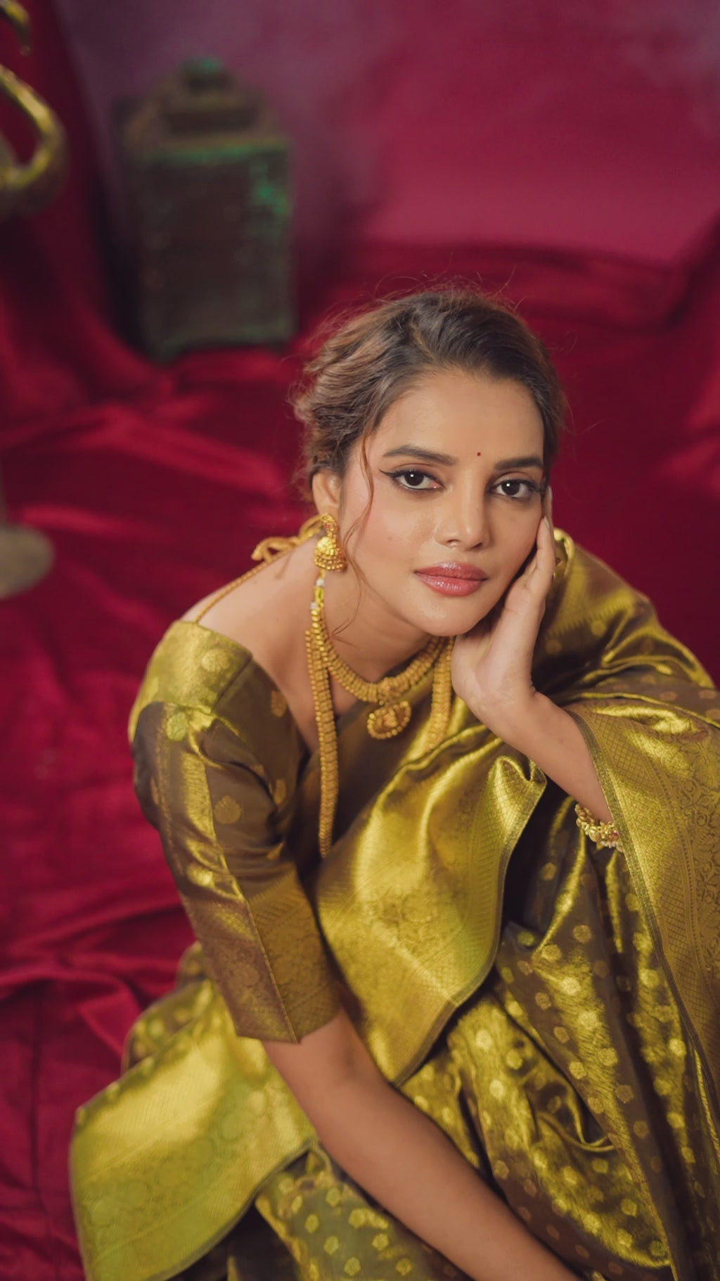 Jharokha Saree - Antique Olive